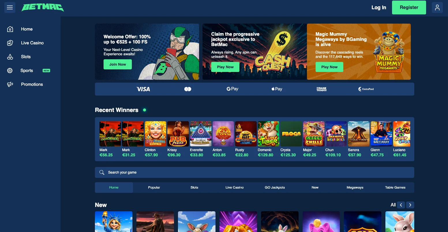 BetMac casino screenshot